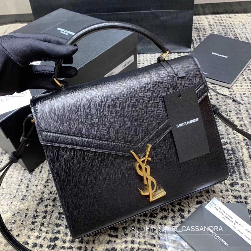 Saint Laurent Cassandra Medium Bag In Black Grained Leather IAMBS242358 Outlet Sales